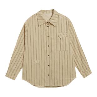 unbleu条纹衬衫女春秋季新款气质时尚女装纯棉港味复古衬衣上衣