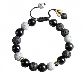几何火山石男士串珠手串时尚个性ins黑色手链简约小众暗黑风配饰