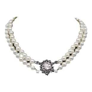 超闪~双层镶钻珍珠项链高级感晚礼服锁骨链生日轻奢小众夸张颈链