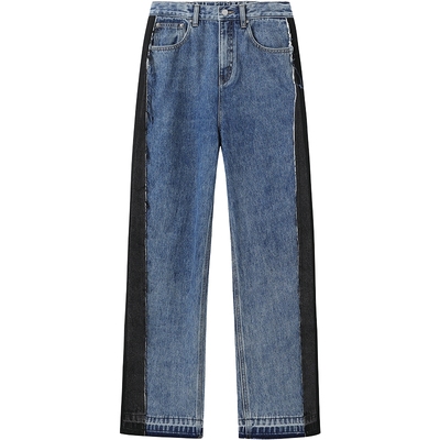 有兰潮酷拼接阔腿牛仔裤