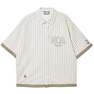 杰克琼斯春季男装时尚百搭宽松衣身撞色条纹NBA联名短袖衬衫外套