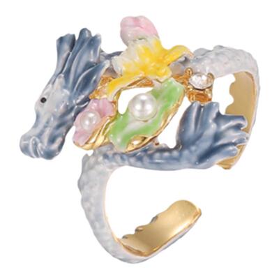 珍珠荷花荷叶青龙戒指