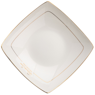 家用轻奢金边四方形盘子菜盘创意 骨瓷深盘陶瓷碟子餐具套装 方盘