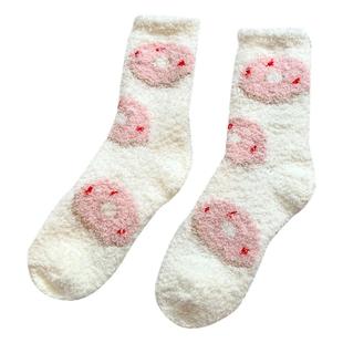 珊瑚绒袜子女款秋冬长筒毛绒睡觉女可爱冬天加厚加绒中筒厚款堆堆