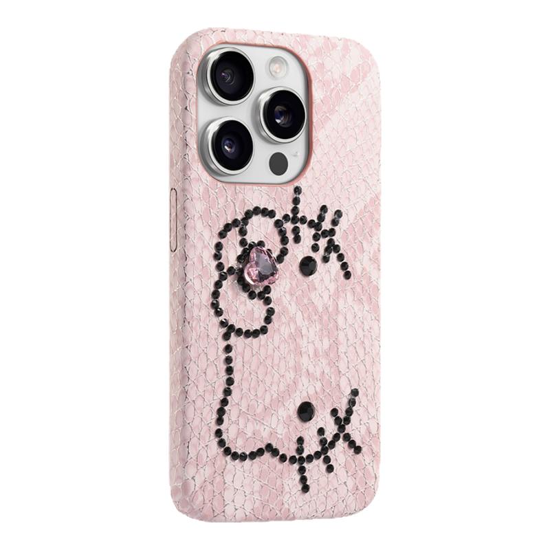 浅粉色蛇纹线条黑钻kt适用苹果16手机壳新款16promax套iphone15promax防摔苹果15硅胶苹果13全包14女款ProMax