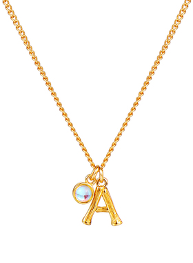 欧美金色欧泊石字母项链女