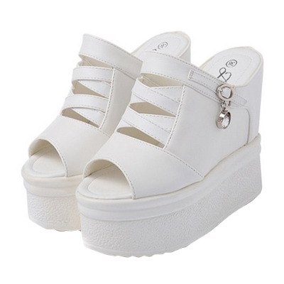 鱼嘴内增高女凉鞋坡跟超高跟