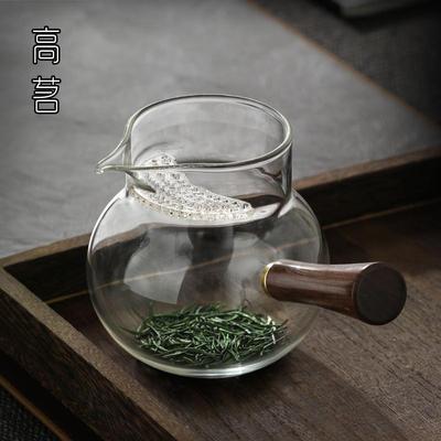 月牙过滤公道杯玻璃带茶漏茶滤一体绿茶泡茶器大号侧把泡茶壶单壶