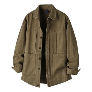 重磅底抓毛斜纹翻领外套美式复古多口袋酵素水洗休闲夹克工装Z891