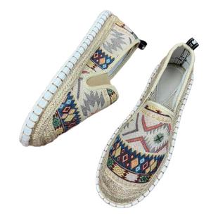 渔夫鞋男老北京布鞋亚麻手工车缝线懒人一脚蹬舒适花布鞋休闲百搭