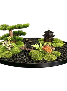 中式禅意餐桌花艺永生苔藓圆桌盆景高档酒店会所装饰绿植景观摆件