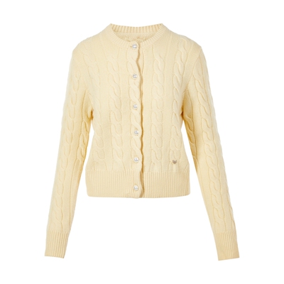 朗姿集团LIME莱茵圆领绞花针织开衫米黄色25春羊毛羊绒毛衫