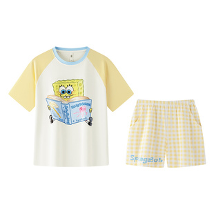 宫蝶【凉感型】海绵宝宝少女纯棉睡衣夏季可爱撞色短袖家居服外穿
