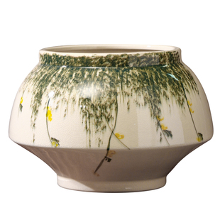 新中式陶瓷花盆手绘冰裂纹轻奢高级感家用流泉枫兰花三角梅大花盆