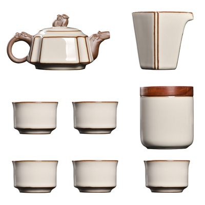 兽首月白釉茶具