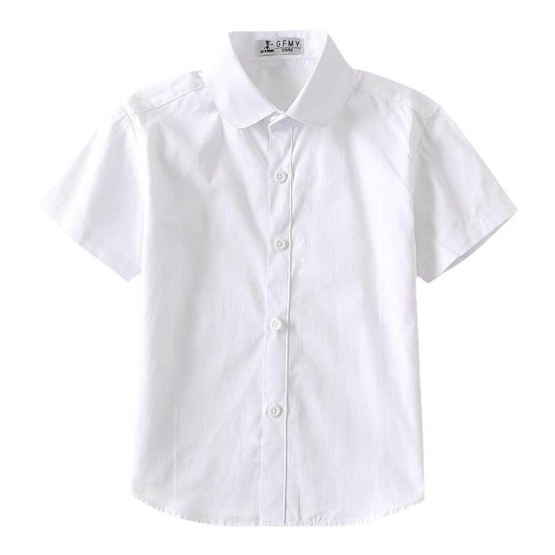 小学生短袖白色衬衫男童女童班服纯棉白衬衣校服毕业照儿童演出服