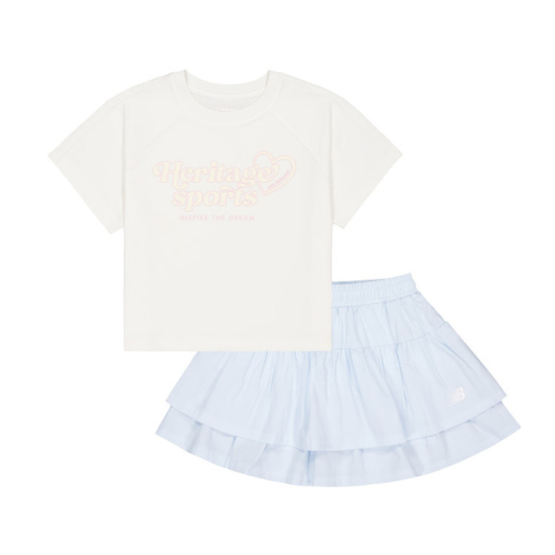 【速干凉感】Newbalance 官方童装 4-14岁女童夏轻盈T恤半裙套装