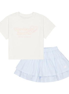 【速干凉感】Newbalance 官方童装 4-14岁女童夏轻盈T恤半裙套装