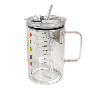 超大容量个性小清新耐高温玻璃开水杯带盖勺吸管男女学生情侣早餐