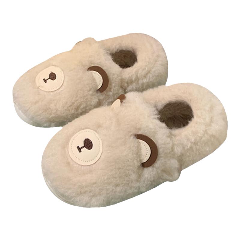 细细条 情侣全包跟保暖毛绒绒棉鞋女冬可爱小熊居家防滑棉拖鞋男