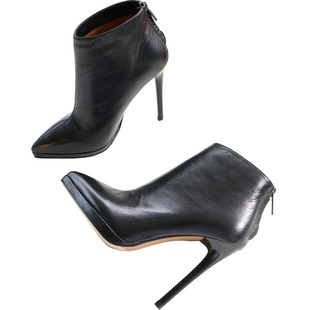 经典款2025新欧美时尚女鞋羊皮高跟鞋尖头细跟性感短靴真皮防水台