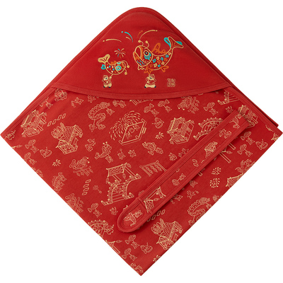 微狮牧尼宝宝红色抱被春秋新生婴儿满月防风包单产房a类保暖抱被