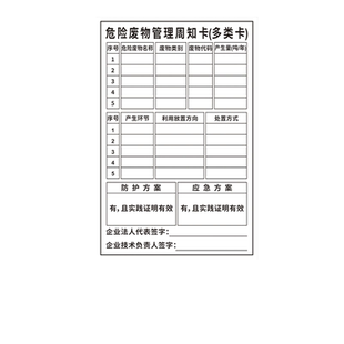 危险废物管理周知卡危废贮存场所管理制度标识牌多类卡一类卡危化品提示警示警告标志告知牌标示牌墙贴纸定制