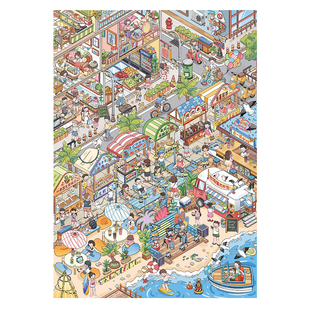 才芈文创1.0街景格子间系列造景贴纸海边街景小吃街高难度大号微缩场景3D立体小屋贴画手帐手工diy玩具女孩