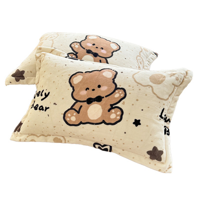 新款加厚牛奶绒印花枕套一对装