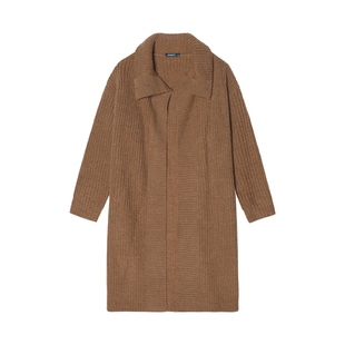 【羊毛混纺】Unvesno(UN)Row风老钱休闲翻领长款针织开衫毛衣保暖