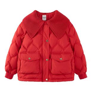 巴拉巴拉女童轻薄羽绒服中大童短款外套儿童红色上衣冬装新款童装