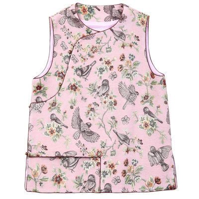 国潮复古铜扣马夹女上衣提花面料