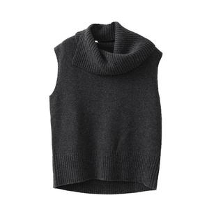 【到手299元】可拆卸围脖复古v高领羊毛针织背心叠穿内搭马甲女冬