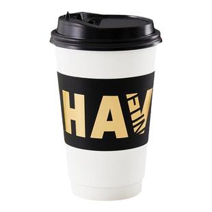咖啡杯子一次性中空烫金纸杯套冷热饮奶茶带盖双层纸杯定制LOGO