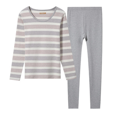 女纯棉加厚款棉毛衫保暖内衣套装