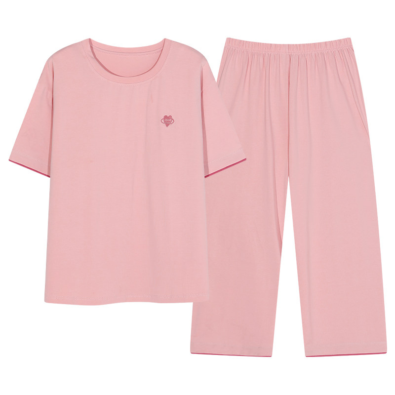 睡衣女款2026新款夏季纯棉女士夏天短袖七分裤休闲外穿家居服套装