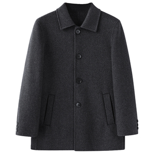 100%纯羊毛大衣男士毛呢外套中长款呢子秋冬翻领商务休闲双面呢子