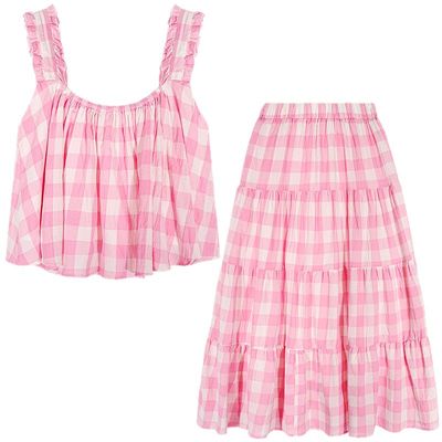 落落狷介粉色格子套装裙女