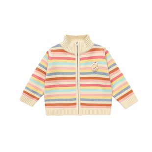 女童2026新款春装女宝宝针织毛衣拉链外套春季彩条纹儿童洋气上衣
