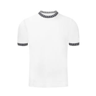 时尚复古撞色螺纹t恤修身圆领短袖男 夏季新款透气冰丝针织短袖男