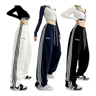 ROKBBK－K/布韩街舞潮牌三条杠运动裤女爵士舞嘻哈阔腿裤jazz宽松
