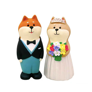 日式婚礼柴犬婚纱礼服猫树脂少女心摆件decole结婚礼物朋友情人节