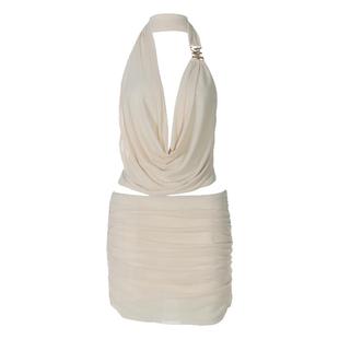 gusty纯欲辣妹网纱套装绝美超欲深V荡领挂脖吊带露背上衣包臀短裙