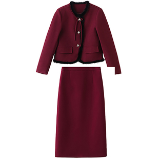26春季气质优雅上衣半裙套装女小香风夹棉毛呢显瘦保暖时尚两件套