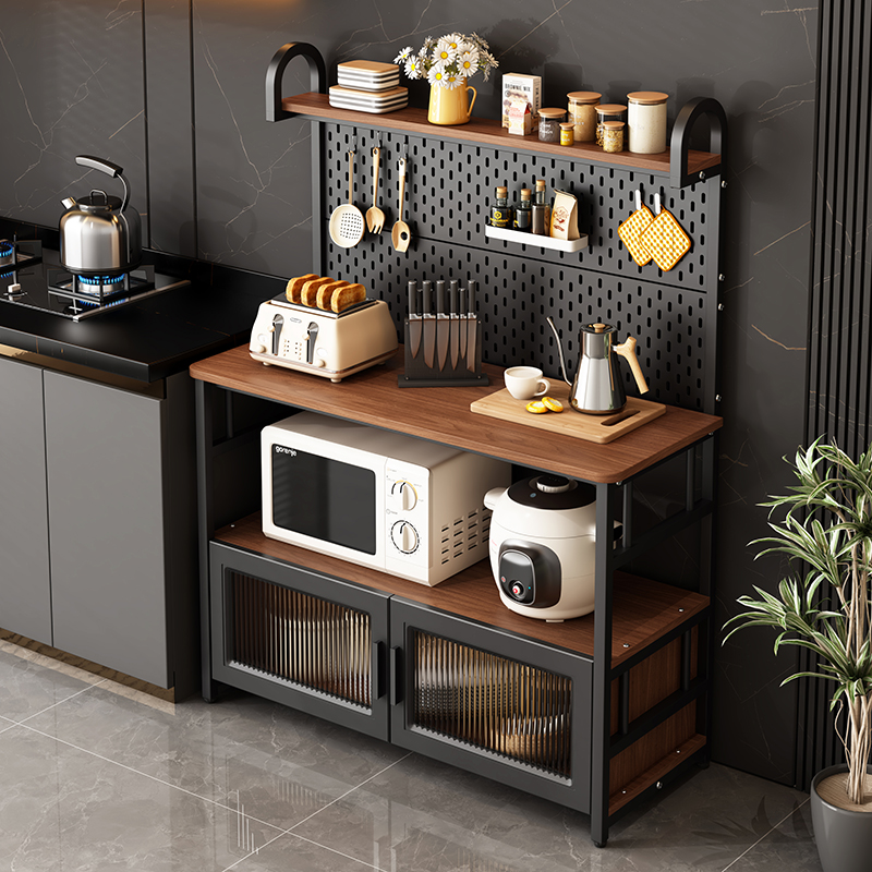 厨房切菜台储物柜带门工作台洞洞板置物架落地多层小桌台碗柜家用