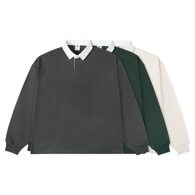 长袖360g华夫格翻领长袖T恤