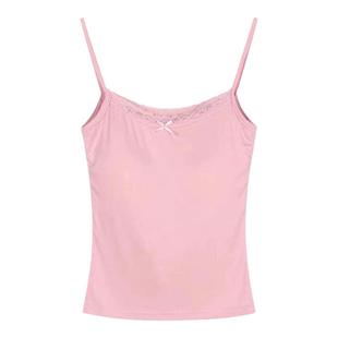 带胸垫文胸一体背心女吊带蕾丝边小碎花内搭外穿白色纯棉夏季薄款