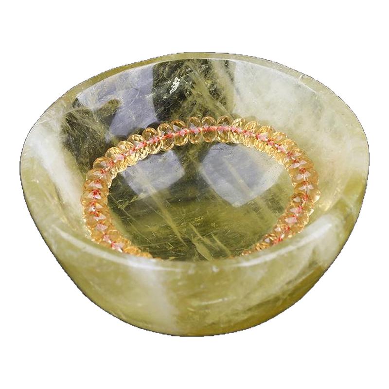 天然黄水晶碗手链消磁净化原石碗净透体桌面招财小摆件招财聚宝盆