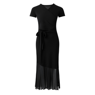 2025新款拉丁舞连衣裙长短袖女成人黑色国标舞性感表演舞蹈演出服