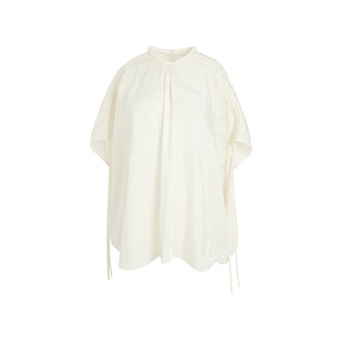 【夏木之梦】ZHUCHONGYUN夏季白色暗纹肌理不规则抽褶上衣